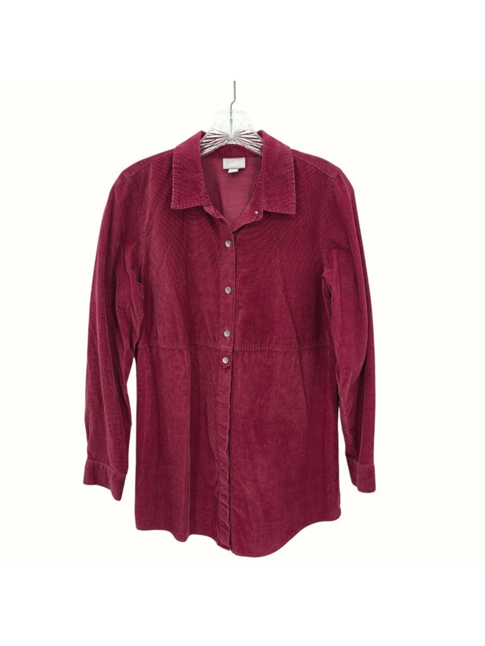 J Jill Shirt Women S Red Micro Corduroy Cotton Button Tunic Fall Casual Office